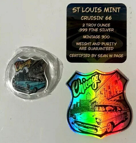 CRUISIN 66 STL ミント 2オンス .999 シルバー エナメル アートバー COA シボレー ベルエア