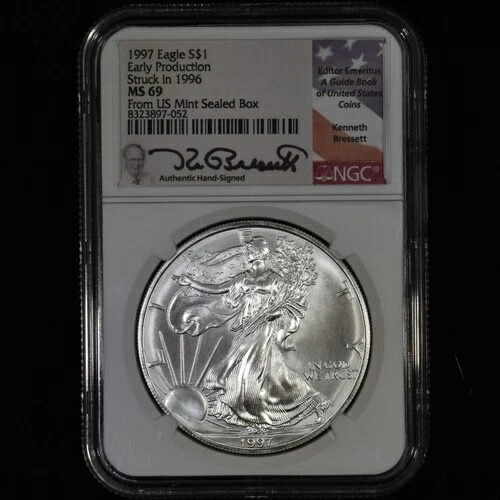 1997年 1ドル シルバー アメリカンイーグル ? NGC MS-69 ? コイン 初期生産 1996年製造