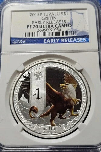 2013年 P ツバル シルバー $1 NGC PF70 ウルトラカメオ グリフィン アーリーリリース