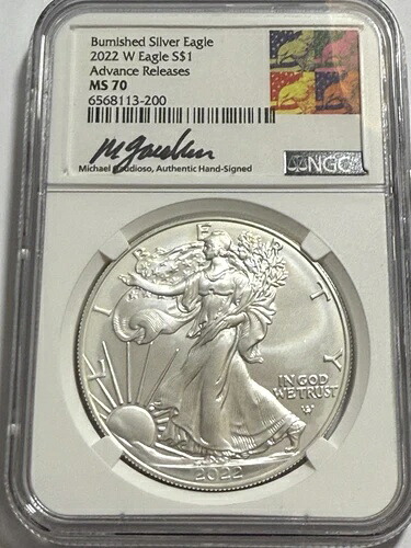 2022-W バーニッシュド シルバー イーグル $1 アドバンスリリース NGC~MS70、GAUDIOSO サイン入り