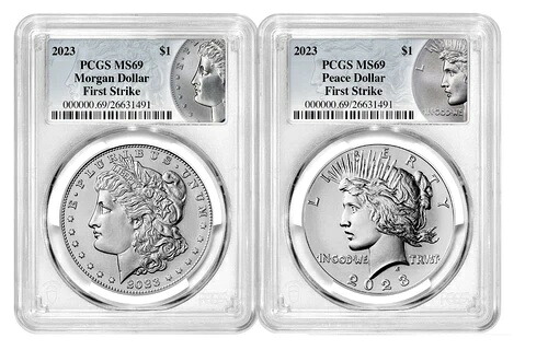 2023年 モーガン＆ピース シルバードル 2枚セット PCGS MS69 ファーストストライク