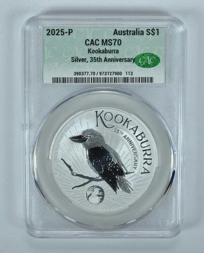 2025年 オーストラリア 1ドル銀貨 クッカバラ 35周年記念 MS70 CAC