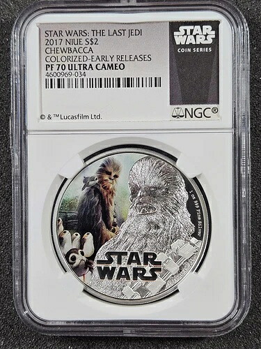 ?? 2017年 NIUE 1オンス シルバー スターウォーズ チューバッカ カラー化プルーフコイン NGC PF 70 ER