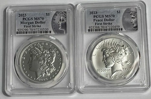 2023年 モーガン＆ピース シルバードル 2枚セット PCGS MS70 ファーストストライク