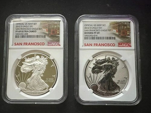 2012 S リバース プルーフ シルバー イーグル NGC PF69 & PF69 UCAM 2 コイン サンフランシスコ セット