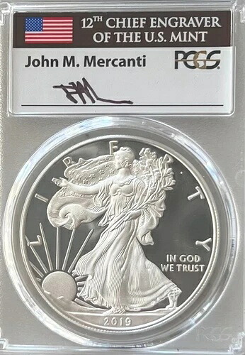 2019-W シルバーイーグル-PCGS PR70-発行初日-マーカンティ-フラッグ-低ポップ300