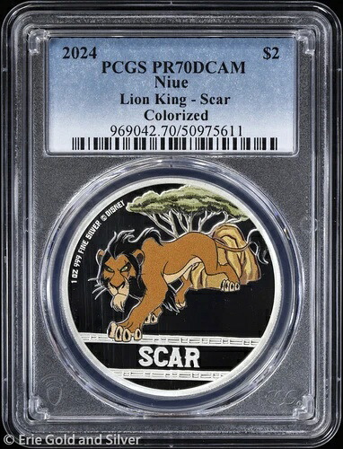 2024年 ニウエ ライオンキングスカー 2ドル 1オンス シルバープルーフ カラーコイン PCGS PR 70 DCAM