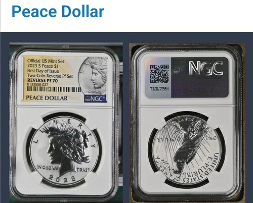 2023-S ピースドル リバースプルーフ 初日発行 FDOI '' . S FDI NGC PF70 ! 59,400円
