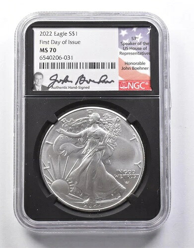 MS70 2022 アメリカン・シルバー・イーグル FDOI ジョン・ボーナー 署名 NGC *8660
