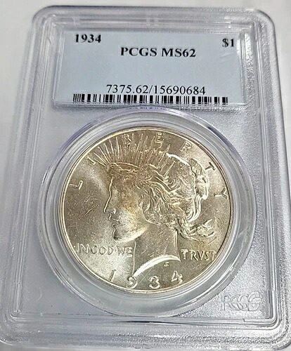 1934年 ピース シルバー ドル PCGS MS62 UNC ミント ステート キー デート 1ドル コイン AA138