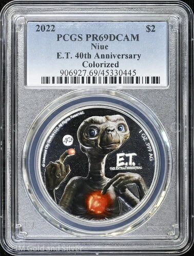 2022年 ニウエ 2ドル 1オンス シルバー プルーフ カラー化 E.T. 40周年記念 PCGS PR 69 DCAM