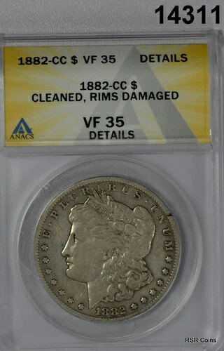 1882年製 CC モーガン シルバードル ANACS 認定 VF35 クリーニング済み リム破損あり #14311