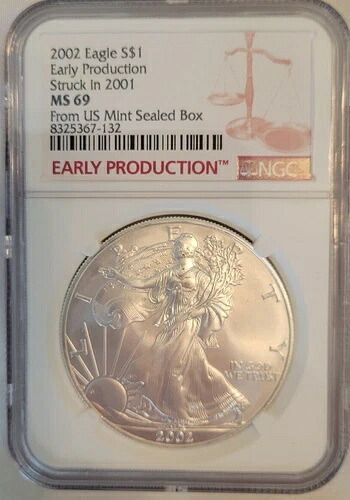 2002 NGC MS69 初期生産 シルバーイーグル 2001年製 米国造幣局 未開封