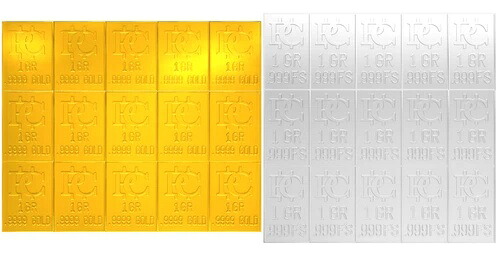 1グラムの金と銀のスナップバーは15個の1グラムバーに分割されます貴金属
