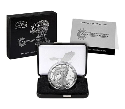 2025年 レーザー刻印 アメリカンイーグル 1オンス シルバー プルーフコイン OGP/COA - 手持ち 59,400円