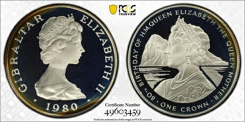 唯一無二の1980年製 PR 69 DCAM ジブラルタル エリザベス女王80歳誕生日 PCGS 718