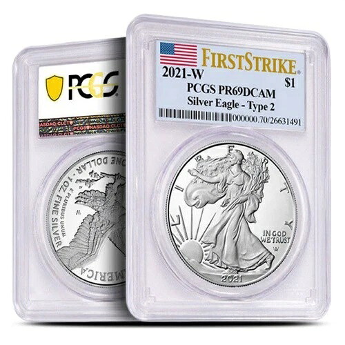 2021-W 1オンス プルーフ アメリカン シルバー イーグルコイン PCGS PR69 DCAM FS (タイプ2)