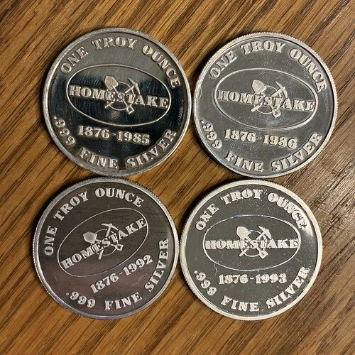 1876-19xx年 ホームステイク金鉱 1オンス シルバーラウンド。109年以上の記念品。*希少*