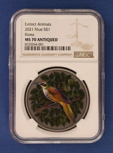 2021年 ニウエ 1オンス 1ドル銀貨「絶滅動物 - キオエア」NGCグレード MS70、COA付き