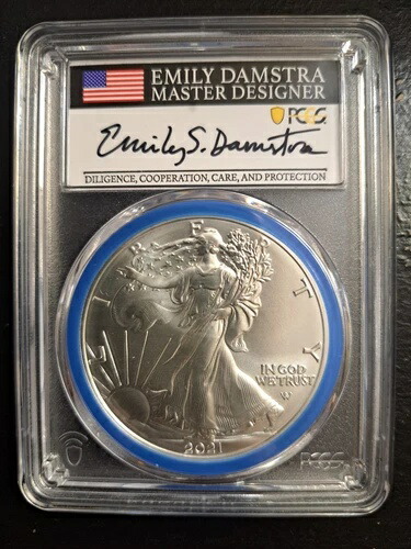 2021 シルバーイーグル タイプ2 PCGS MS70 ファーストストライク エミリー・ダムストラ 直筆サイン入り MDS