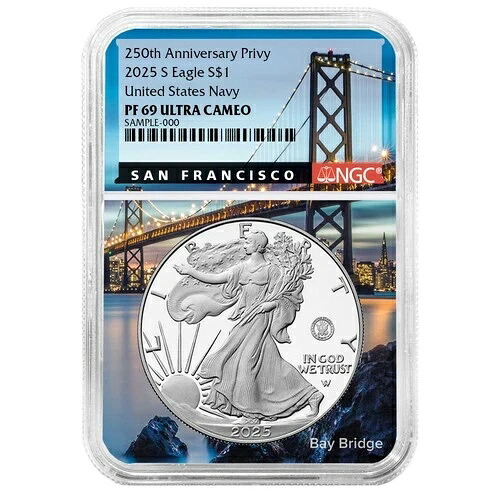 2025-S $1 1オンス プルーフ アメリカンシルバーイーグル ネイビープリビー NGC PF69UC サンフランシスコ