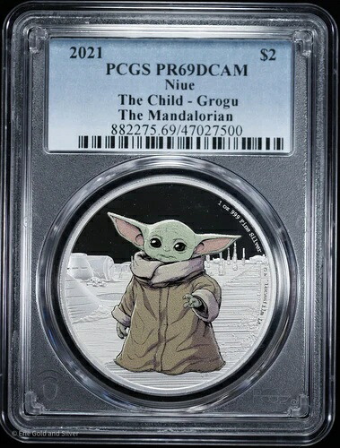 2021年 2ドル ニウエ 1オンス .999 純銀 PCGS プルーフ PR 69 DCAM | ザ・チャイルド - グロッグ | T