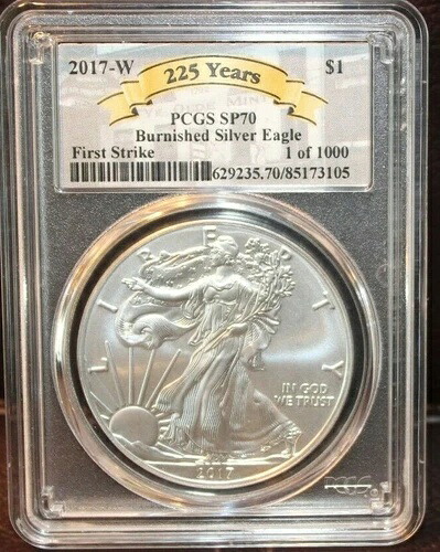 2017-W PCGS SP 70 磨き済シルバーイーグル 225年ラベル-