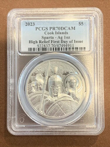 2023年-クック諸島-スパルタシルバー-PCGS PR70 DCAM-FDOI高リーフ-