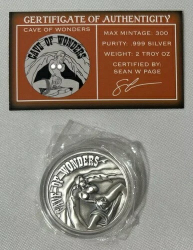 STL ミント 2オンス .999 シルバー XXXtra Spicy Cave Of Wonders シルバーアートラウンド COA 付き