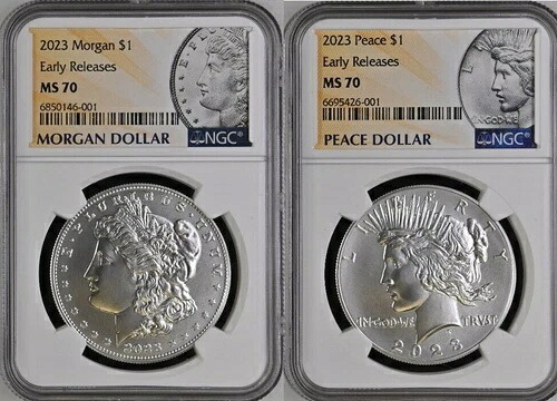 2023年早期リリース モルガン・ピース銀貨 NGC MS70 2枚セット