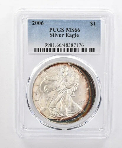 MS66 2006 アメリカンシルバー イーグル PCGS レインボー クレセント トーニング *1221-