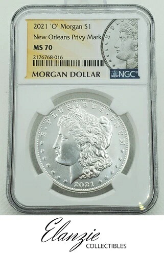 2021年 'O' モルガン銀貨 ニューオーリンズ プライベートマーク NGC MS70