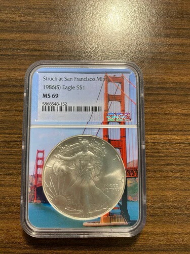 1986年-(S) アメリカンシルバーイーグル ASE $1 NGC MS 69 サンフランシスコ造幣局でストラック-