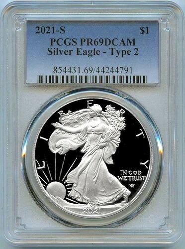 2021-S アメリカン シルバー イーグル ドル タイプ 2 プルーフ（PCGS PR 69 DCAM）