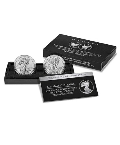 2021 アメリカンシルバーイーグル ワンオンスリバース プルーフ 2セット デザイナー版-