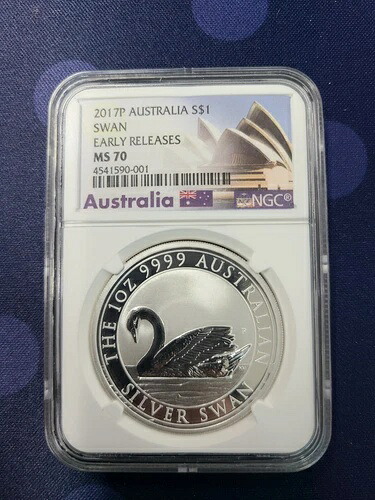 2017-P $1 オーストラリア シルバースワン 1オンス BU - NGC MS70 初期リリース - POP 168-