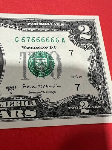 ファンシーシリアル番号 $2 2017 G 67 6666 A 7 Of A Kind 6 In A Row-