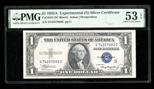 DBR 1935-A $1 シルバー実験的 (S) Fr. 1610 PMG 53 EPQ 以降 S74257093C-