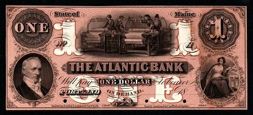 18xx $1 The Atlantic Bank、ポートランド、ME PROOF 廃止! 107,800円