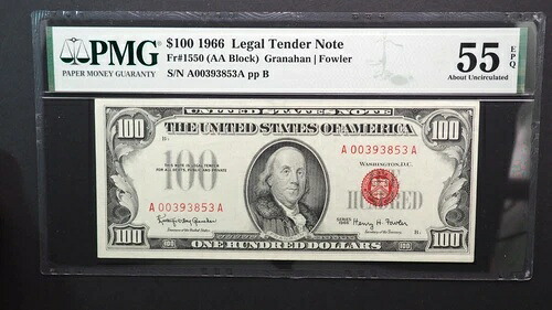 1966年 $100 FR1550 米紙幣 * PMG 55 EPQ * 送料無料 gp479-
