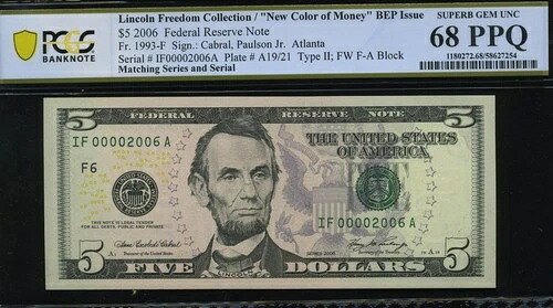 2006年 $5 FRN 00002006 引き続き 68PPQ-