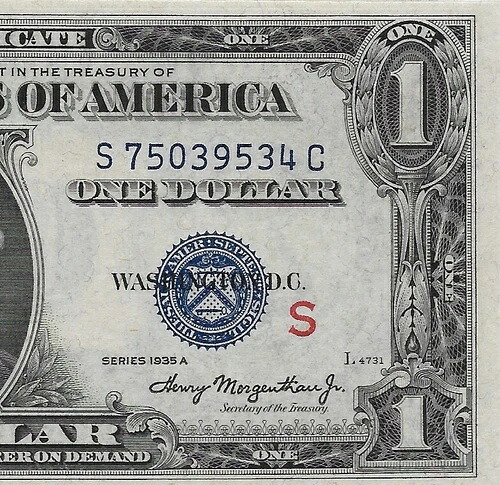 1935A $1 実験的 (S) SC、PMG 選択 未流通約 58 紙幣。