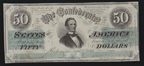 アメリカ 1861年 CSA $50 1861 南軍通貨 T-16(PF-14)VF-XF選択(-570)-