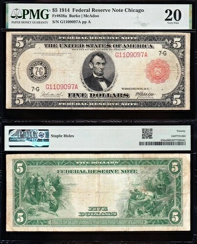に良い *レア * ボールド & クリスプ VF 1914 $5 高校「レッドシール」FRN紙非常幣! PMG20!-
