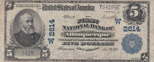 1902 $5 アルバカーキ第一国立銀行、ニューメキシコ州 NM