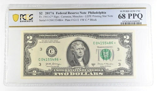 2017 A $2 フィラデルフィア PA FRN スターノート Fr#1941-C * gem Unc 68 PPQ PCGS *8880-
