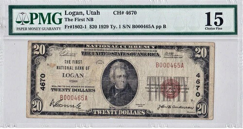 1929年 $20 1929 T1 ナショナル ローガン Ut \