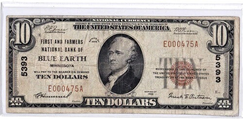 $10 1929 T1 National BLUE EARTH ミネソタ MN ???? かっこいい名前! ???? めったに見られない!