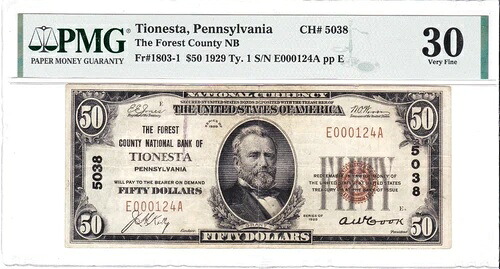1929年 $50 T1 ナショナルテイオネスタペンシルベニアPA ????PMG 30 非常に良い! ????-