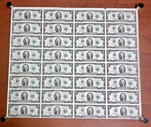 彫刻局 $2 カットなしシート 32-